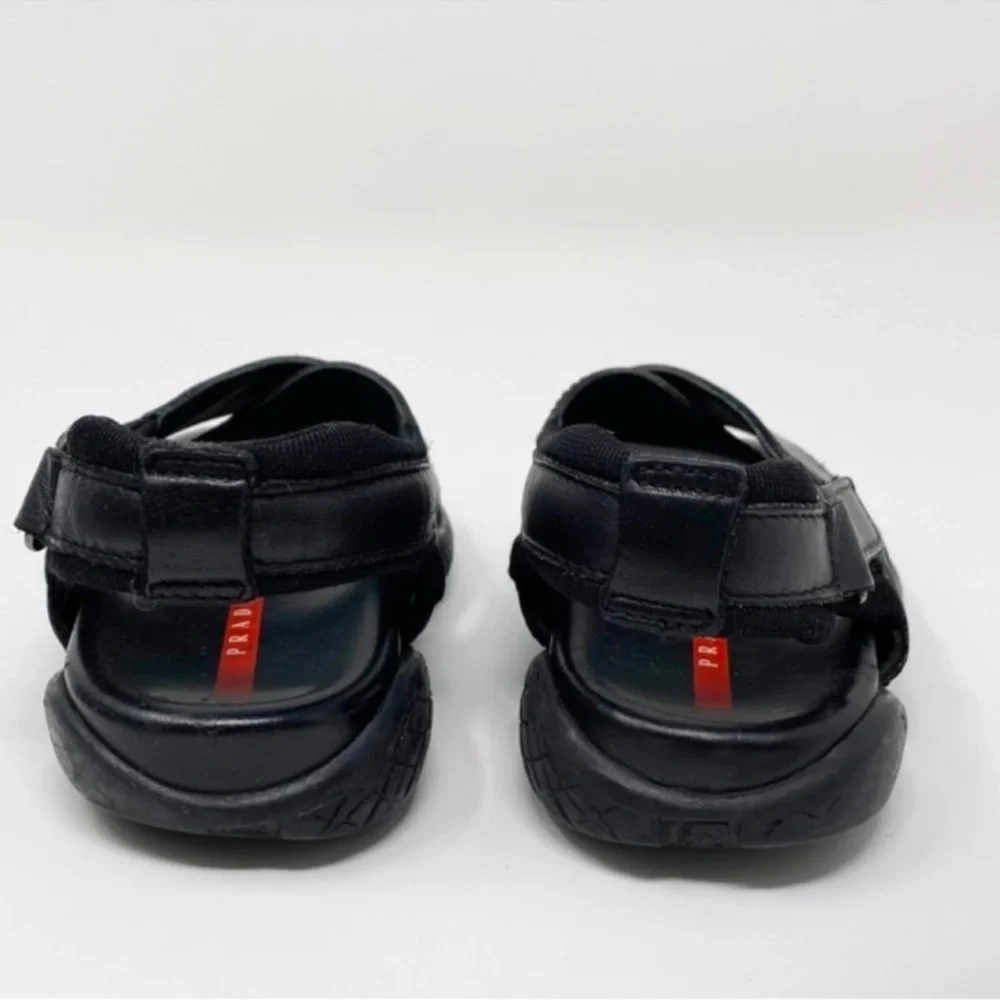 Authentic Prada luxury designer brand toddler boys black leather sandals sz 9